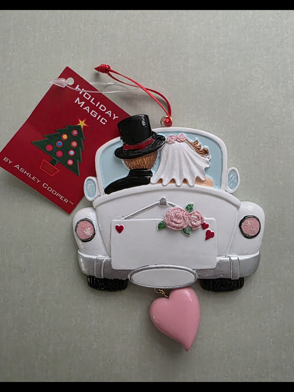 Just Married Bride and Groom Car Christmas Ornament